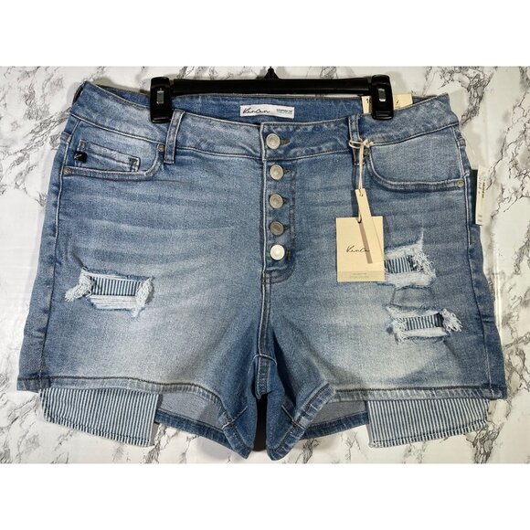 Kancan Womens High Rise Denim Shorts Size 16 Distressed Ripped Style Blue - Picture 1 of 5